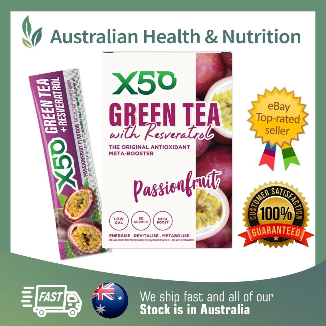 GREEN TEA X50 PASSIONFRUIT 30 SACHET + FREE SAME DAY SHIPPING