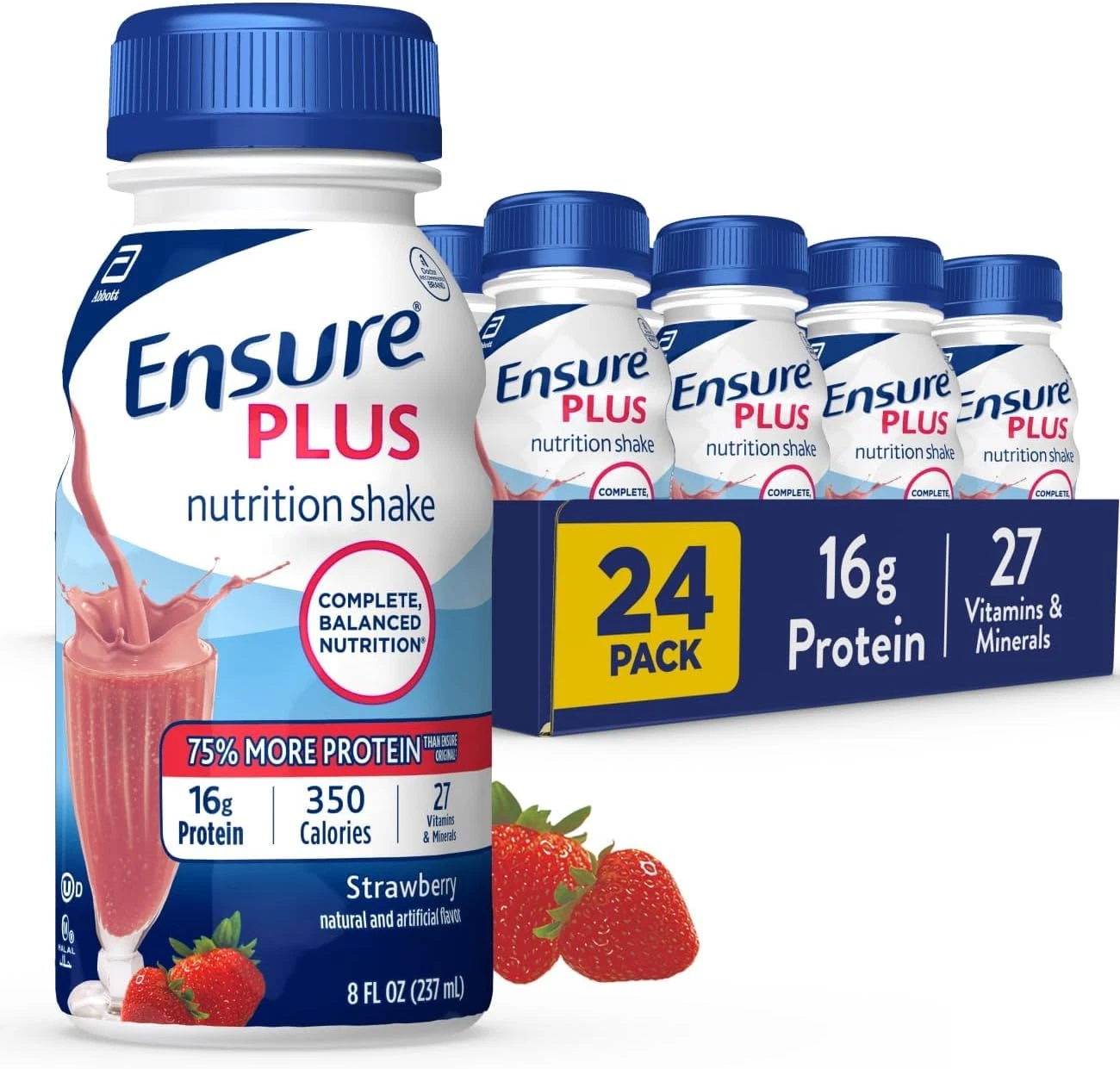 Ensure Plus Strawberry Nutrition Shake Meal Replacement Drink 8 Fl Oz - 24 Pack