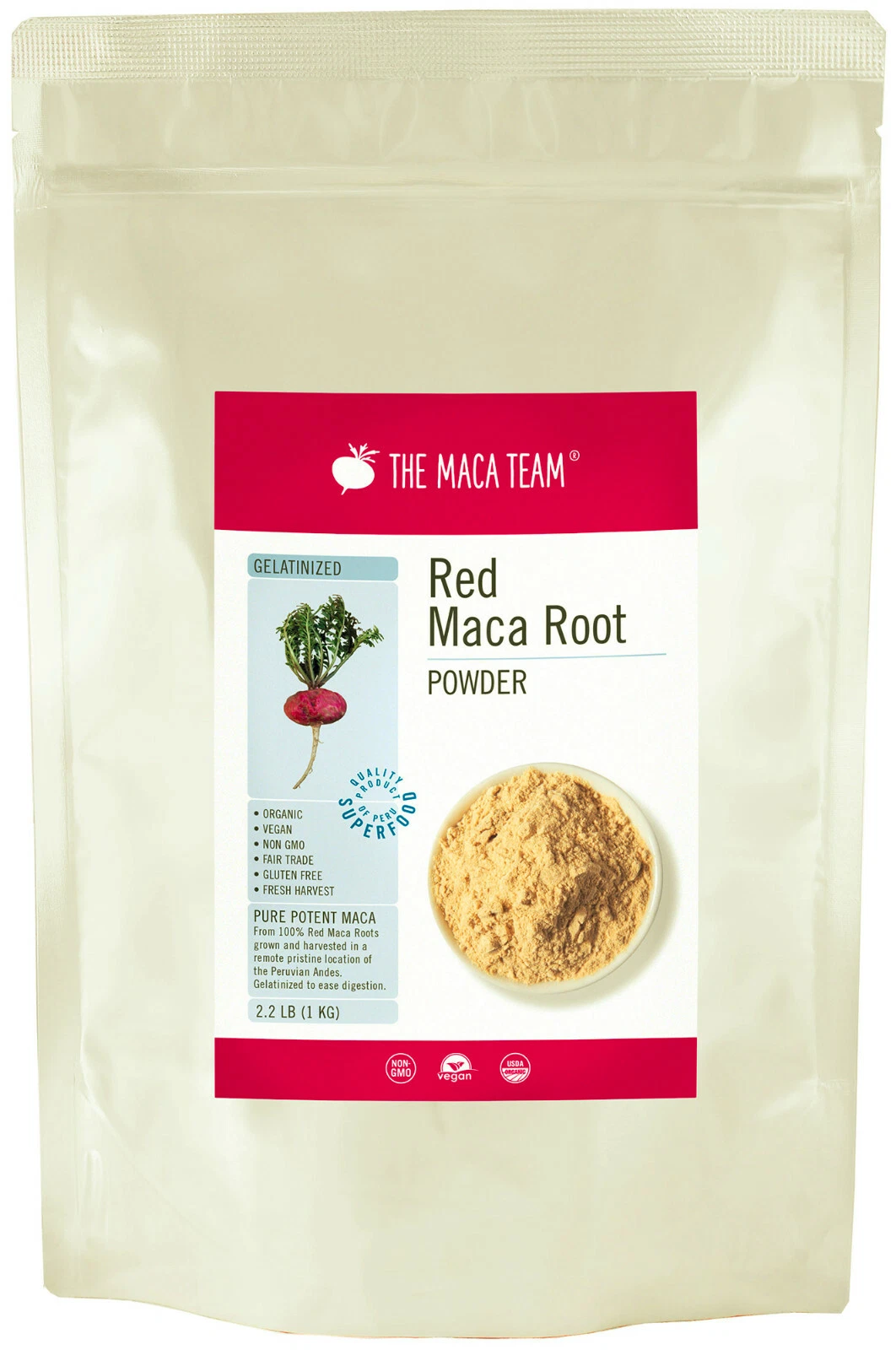 Gelatinized Red Maca Root Powder - Certified Organic, Fair Trade, GMO-Free