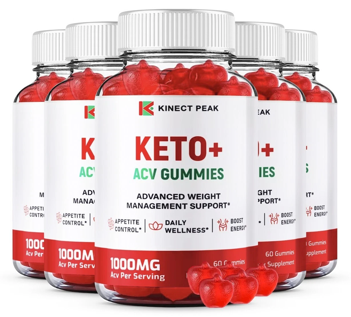 (5 Pack) Kinect Peak Keto+ ACV Gummies, Weight Loss Gummy to Burn Fat for Energy
