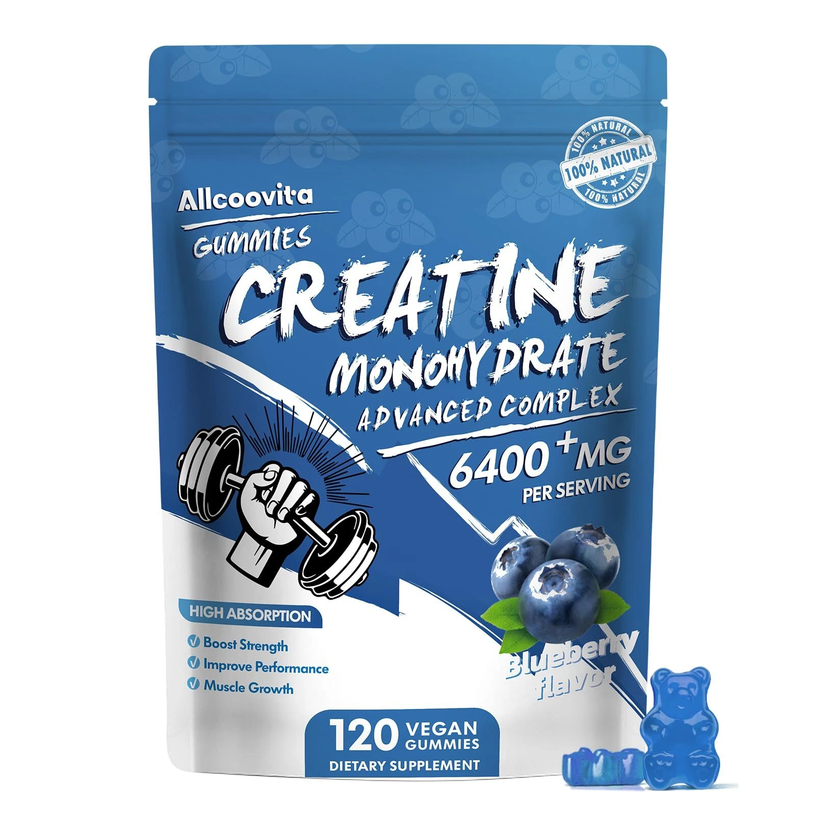 Creatine Monohydrate Gummies Complex 6400mg for Men & Women - 120 Gummies Adv...