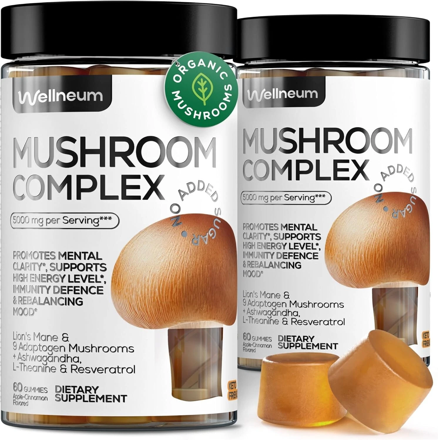 Adaptogenic Mushroom Blend Gummies 5000mg Lion's Mane Ashwagandha, L-Theanine