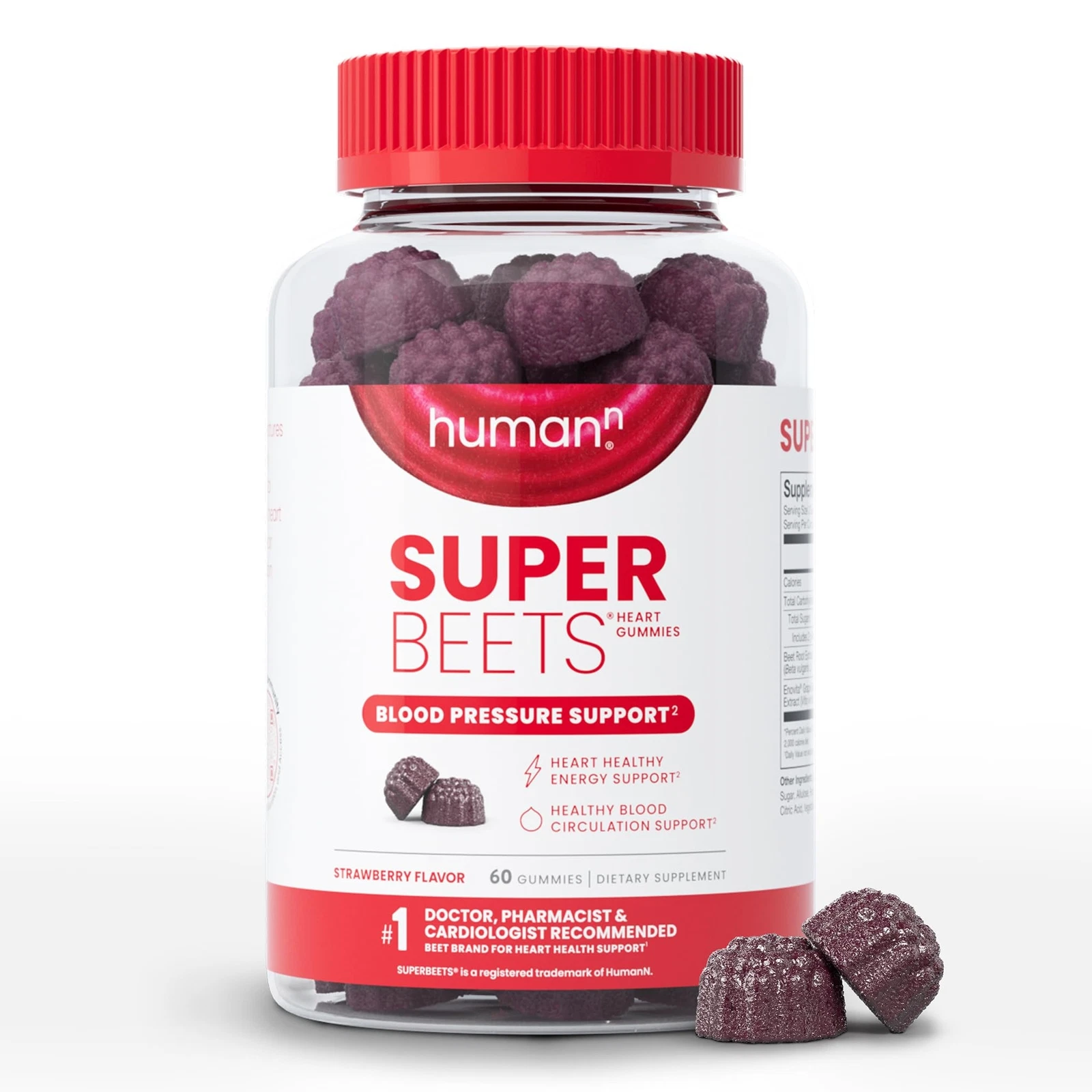 SuperBeets Heart Gummies 60 Count Vegan Beetroot Powder for Blood Pressure Su...