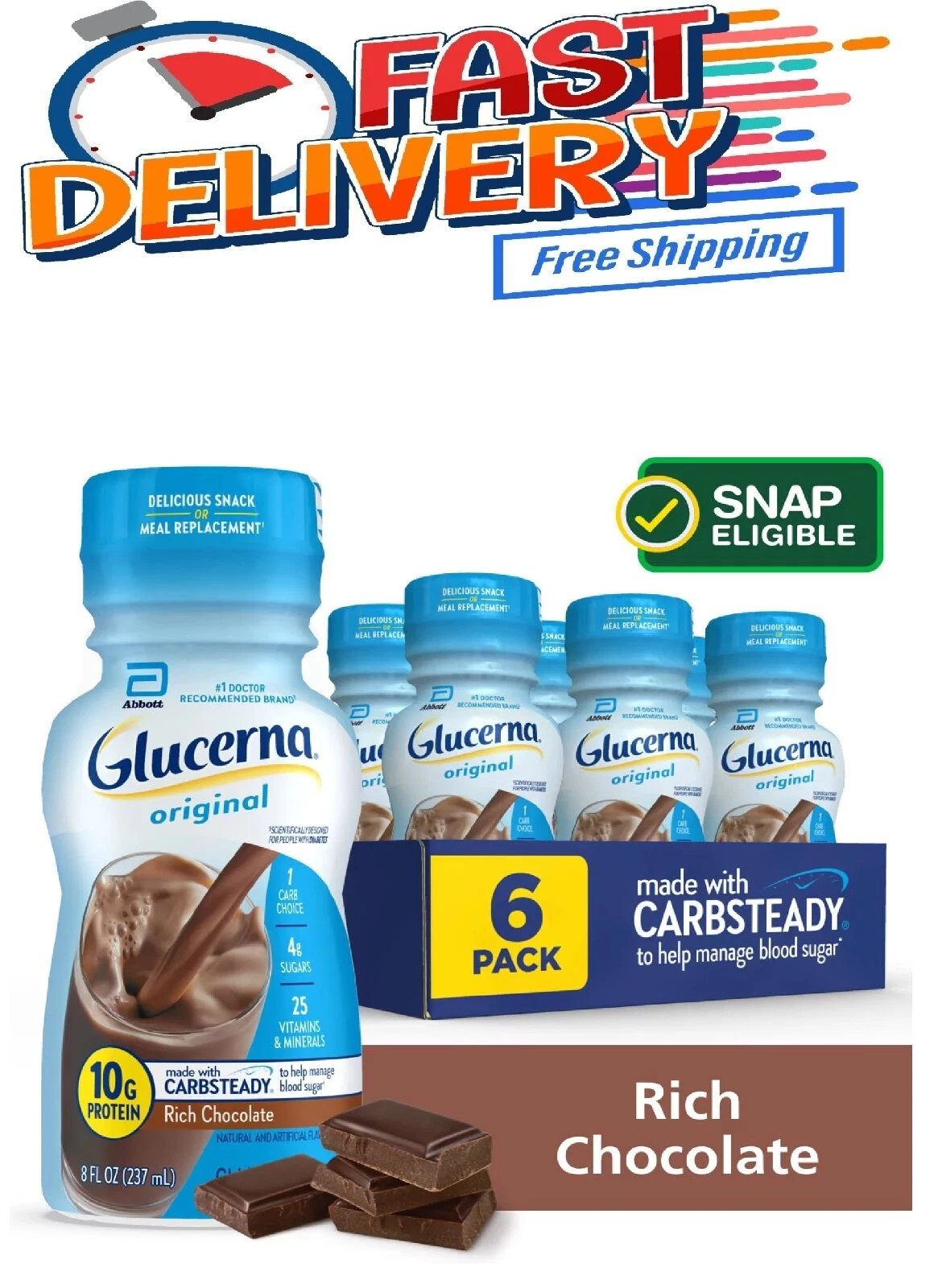 Glucerna Nutritional Shake, Rich Chocolate, 8-fl-oz Bottle, 6 Count