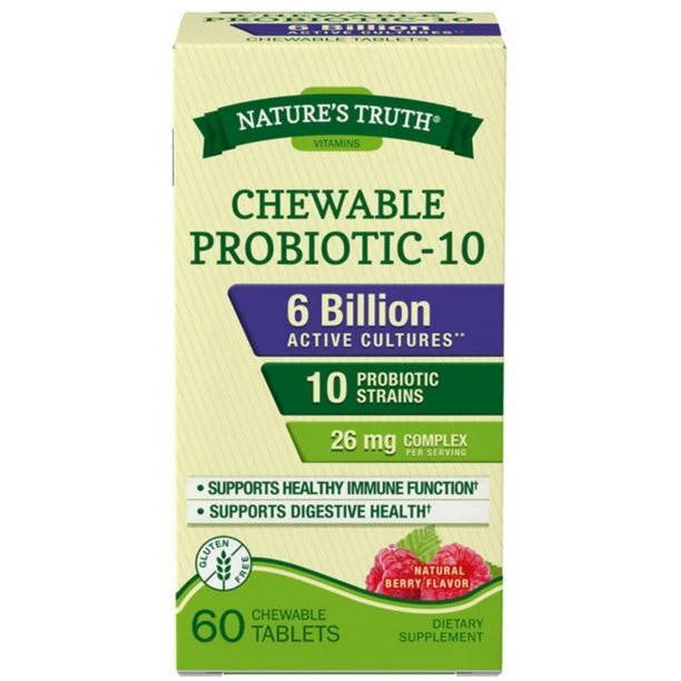 Nature's Truth Probiotic-10 Chewable Tablets Natural Berry Flavor 60 Ct 3 Pack
