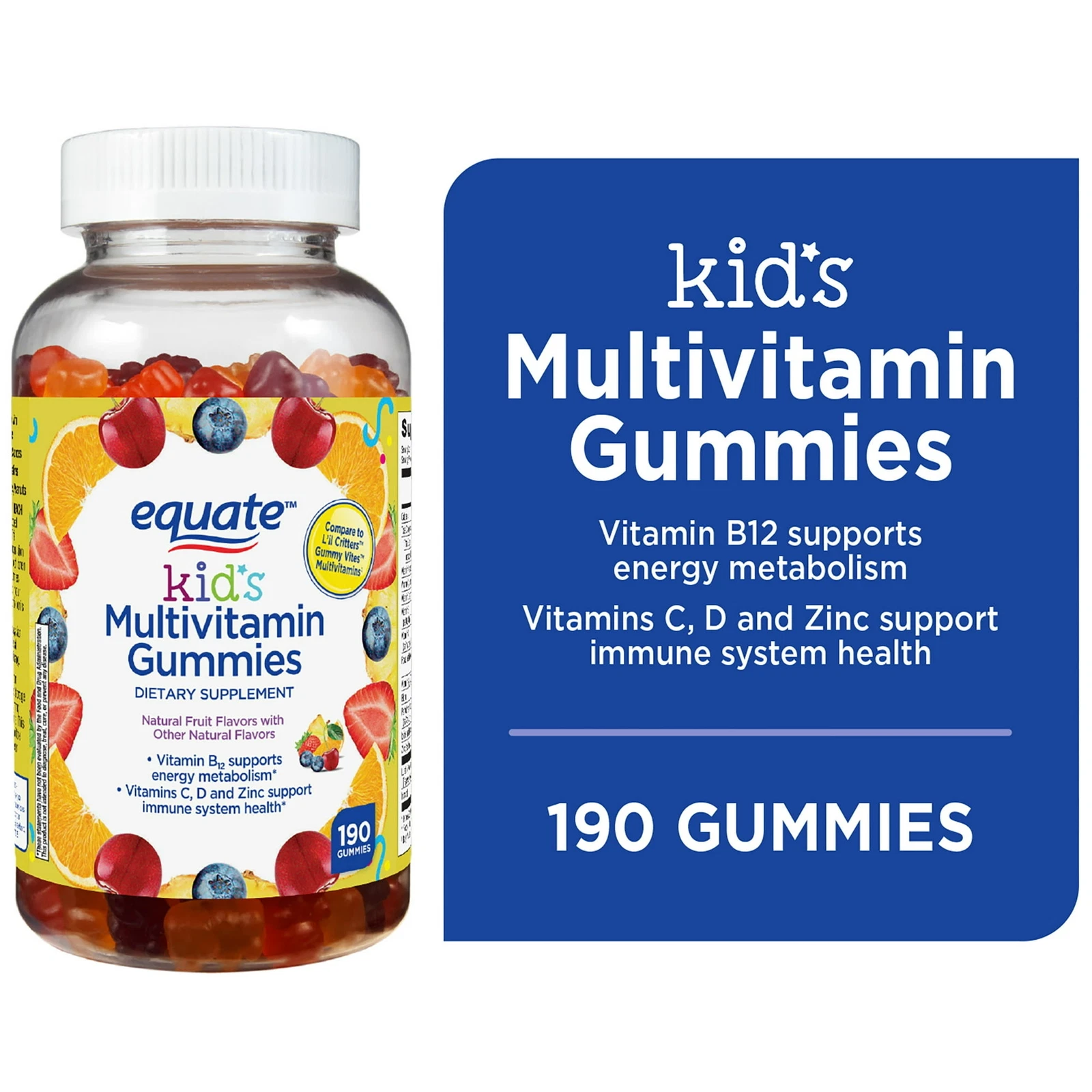 Equate Kids Multivitamin Gummies for General Health, Natural Fruit, 190 Count