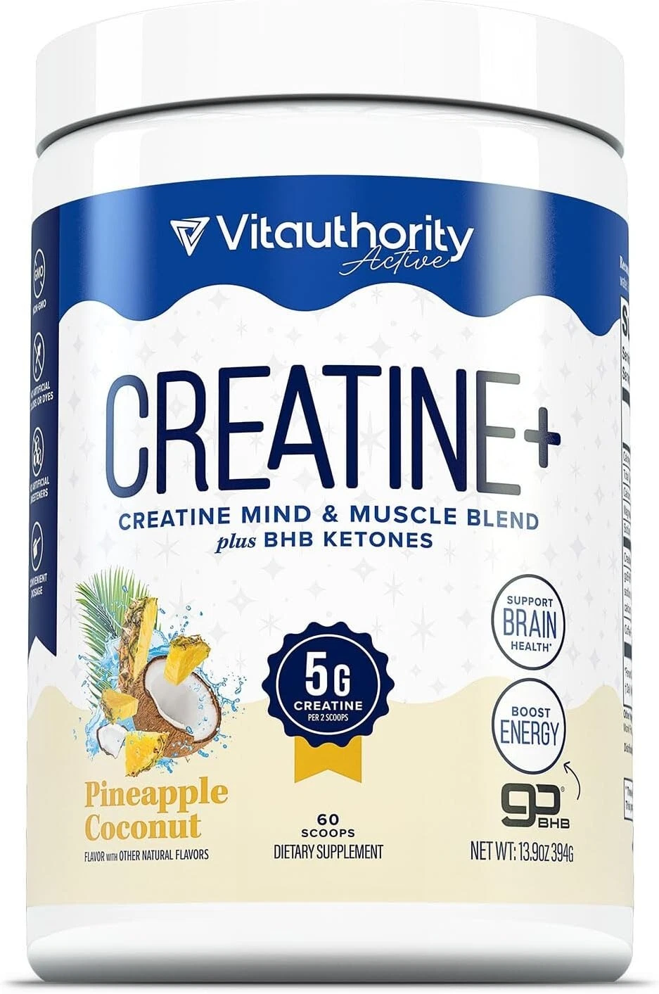 Creatine Monohydrate Powder for Women w/ BHB Ketones Pineapple Coconut Flavor 30