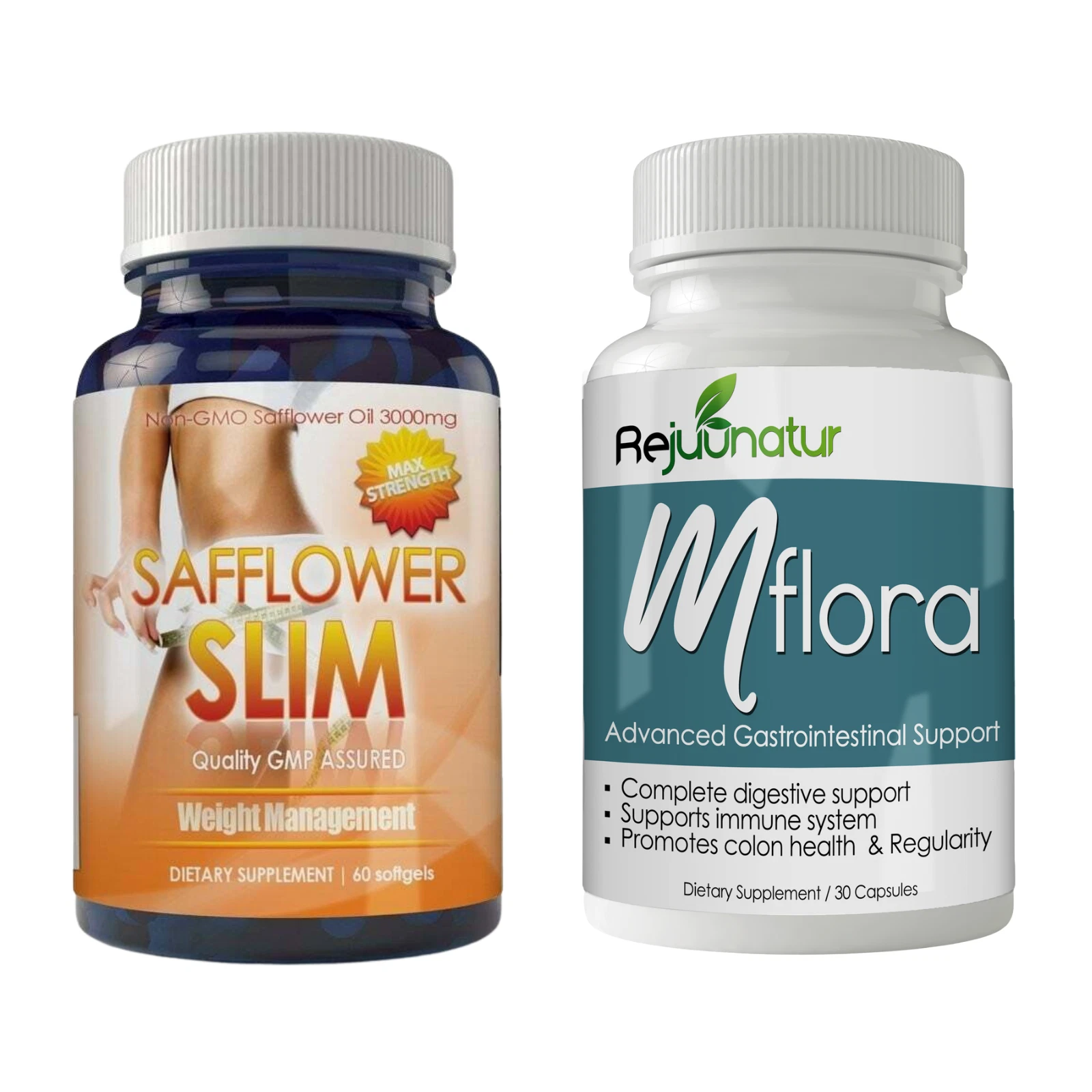 Safflower Oil Weight Loss Pills & Mflora Probiotics Supplement Digestive Health