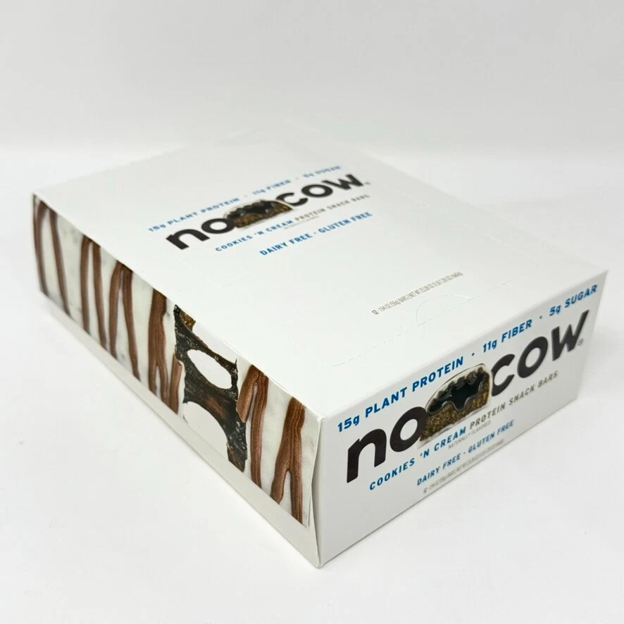 No Cow Vegan Protein Bars with Low Sugar & High Protein Cookies ‘n Cream, 12 Ct