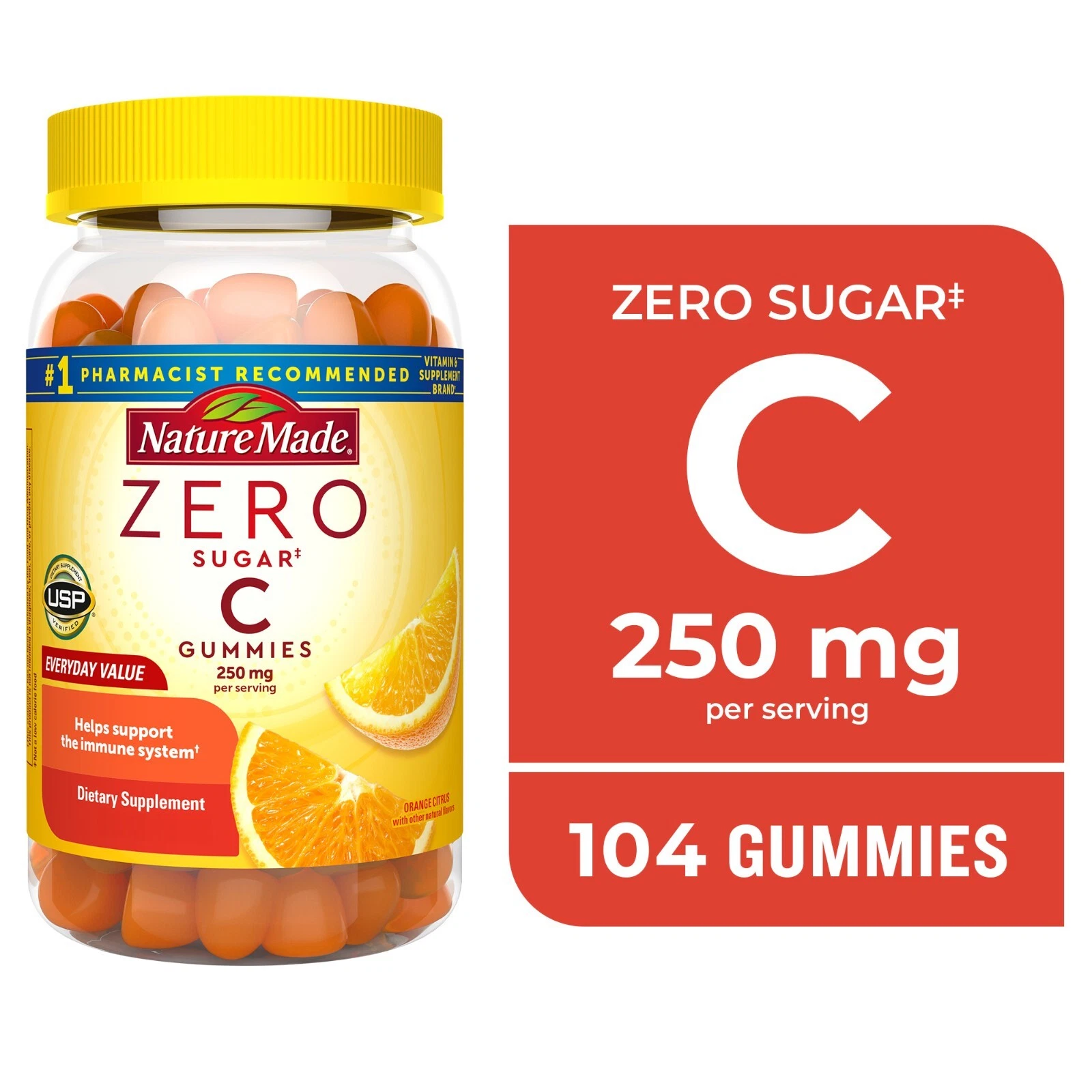 Nature Made Zero Sugar Vitamin C Gummies, Sugar Free Gummies 104 Count