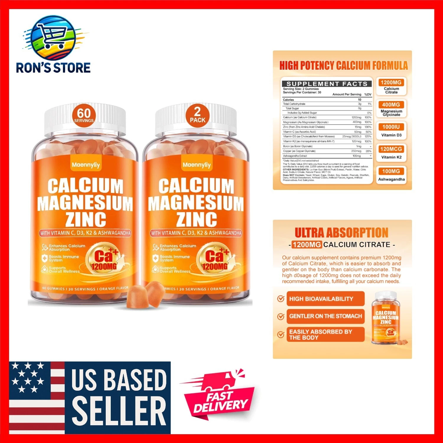 High Bioavailability Calcium Citrate Gummies 1200 mg - Immune Support & Vitality