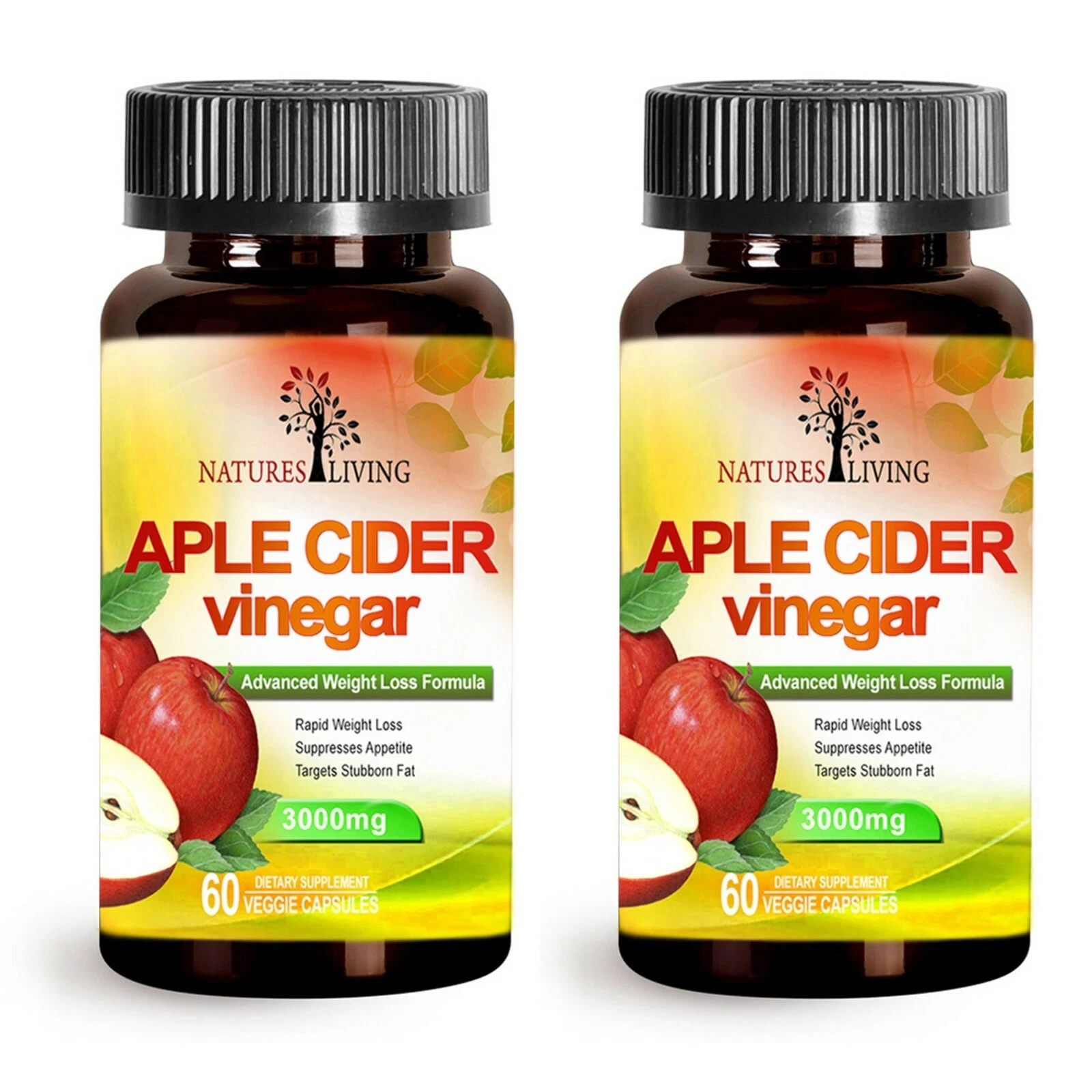 2 X APPLE CIDER VINEGAR 3000 mg (120 Pills) NO AFTER-TASTE ANTIOXIDANT (2-PACK)