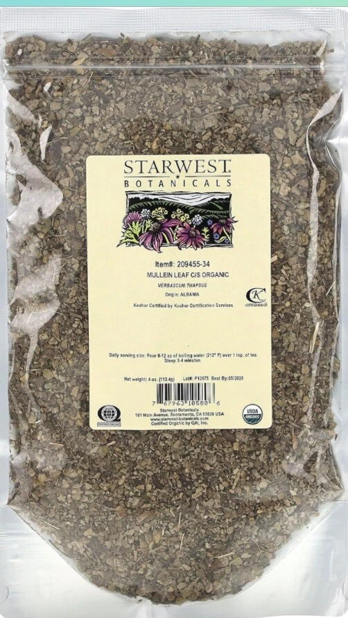 Starwest Botanicals, Mullein Leaf C/S Organic 4oz (113.4g) New