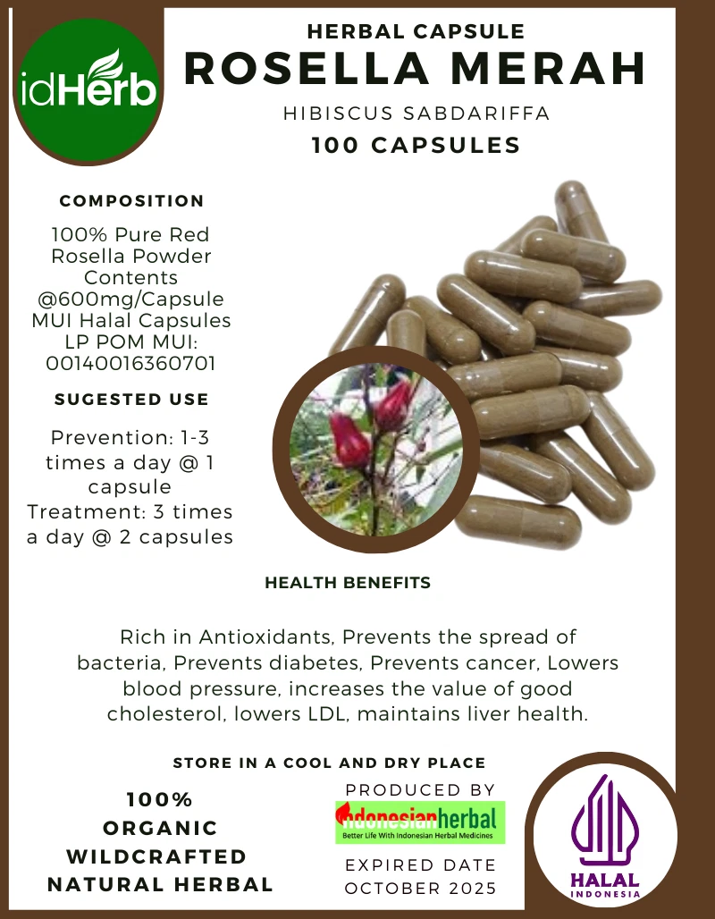 Capsules Hibicus Sabdariffa Rosella Merah Natural Premium Organic Herbal Herbs