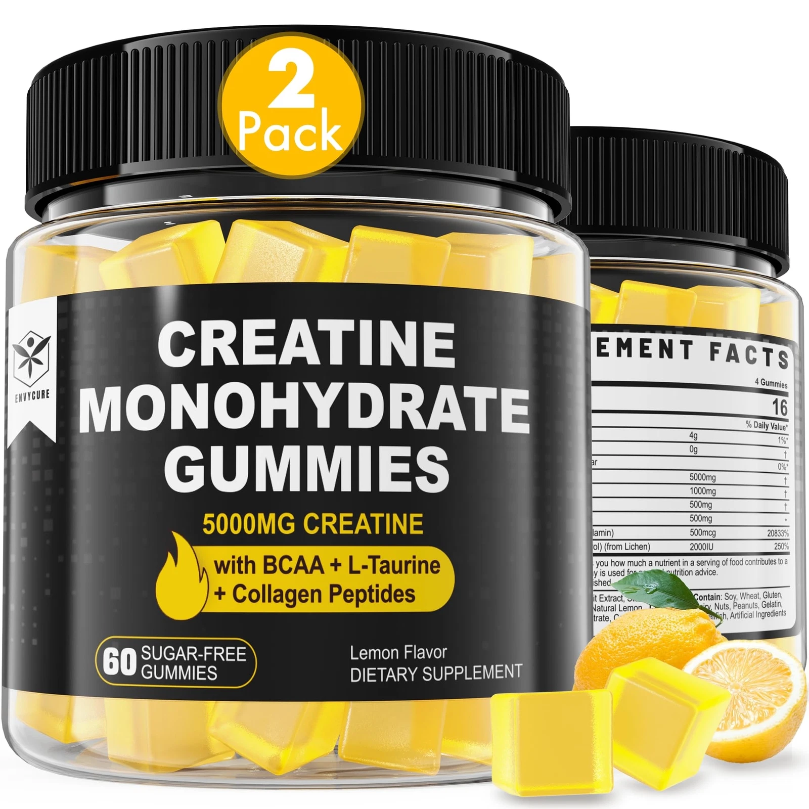 Creatine Monohydrate Gummies for Men & Women - with BCAA Collagen Peptides L-...