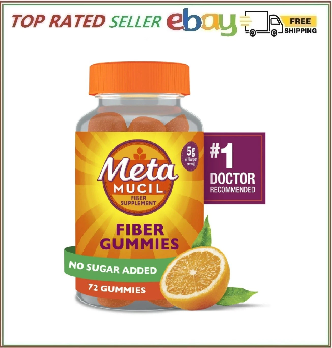 Metamucil Fiber Supplement Gummies Orange Flavor (72 Count 1 oz) for Adult