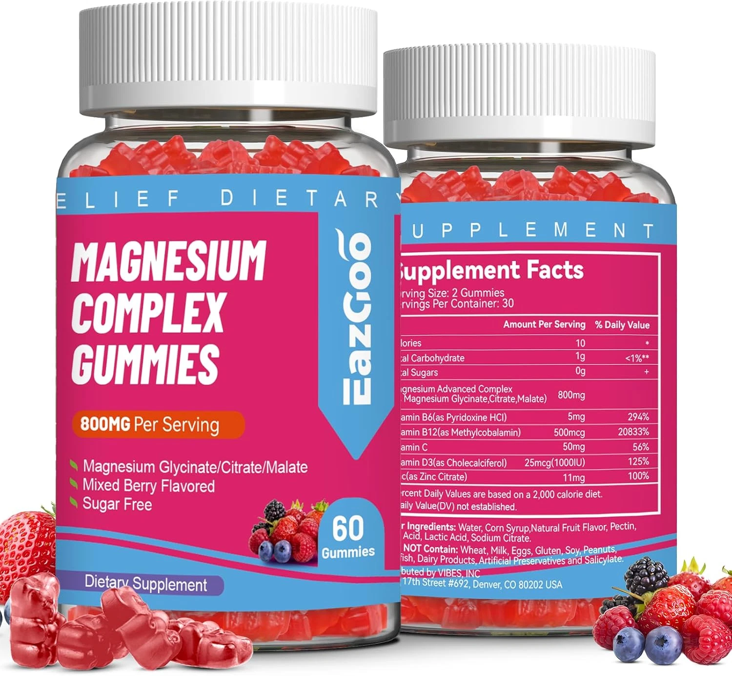 Magnesium Gummies 800Mg - Vitamin D3, C, B6, B12 & Zinc Complex with Magnesium G