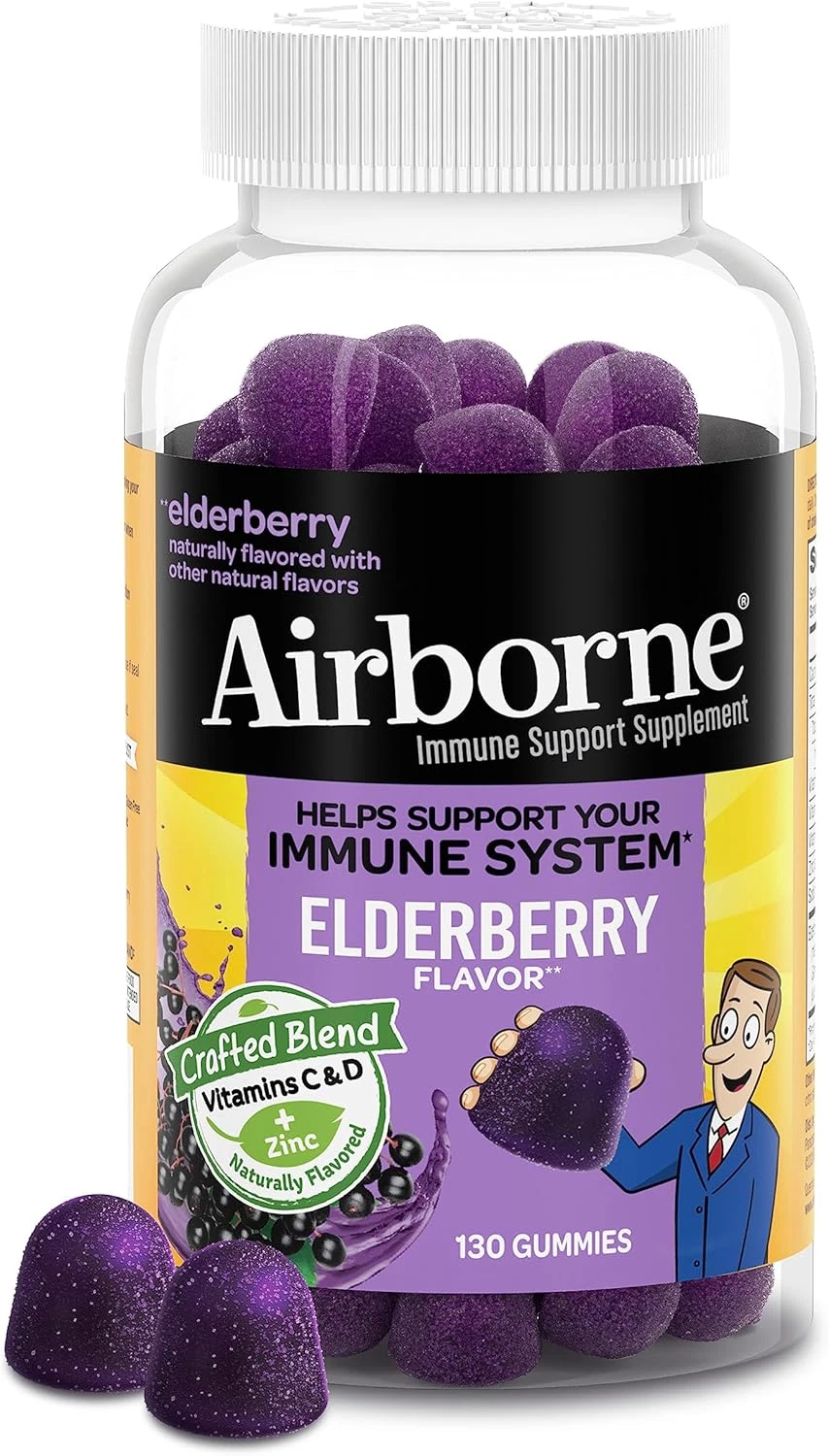 Airborne Elderberry+Zinc & Vitamin C Gummies for Adults,Immune Support Vitamin D