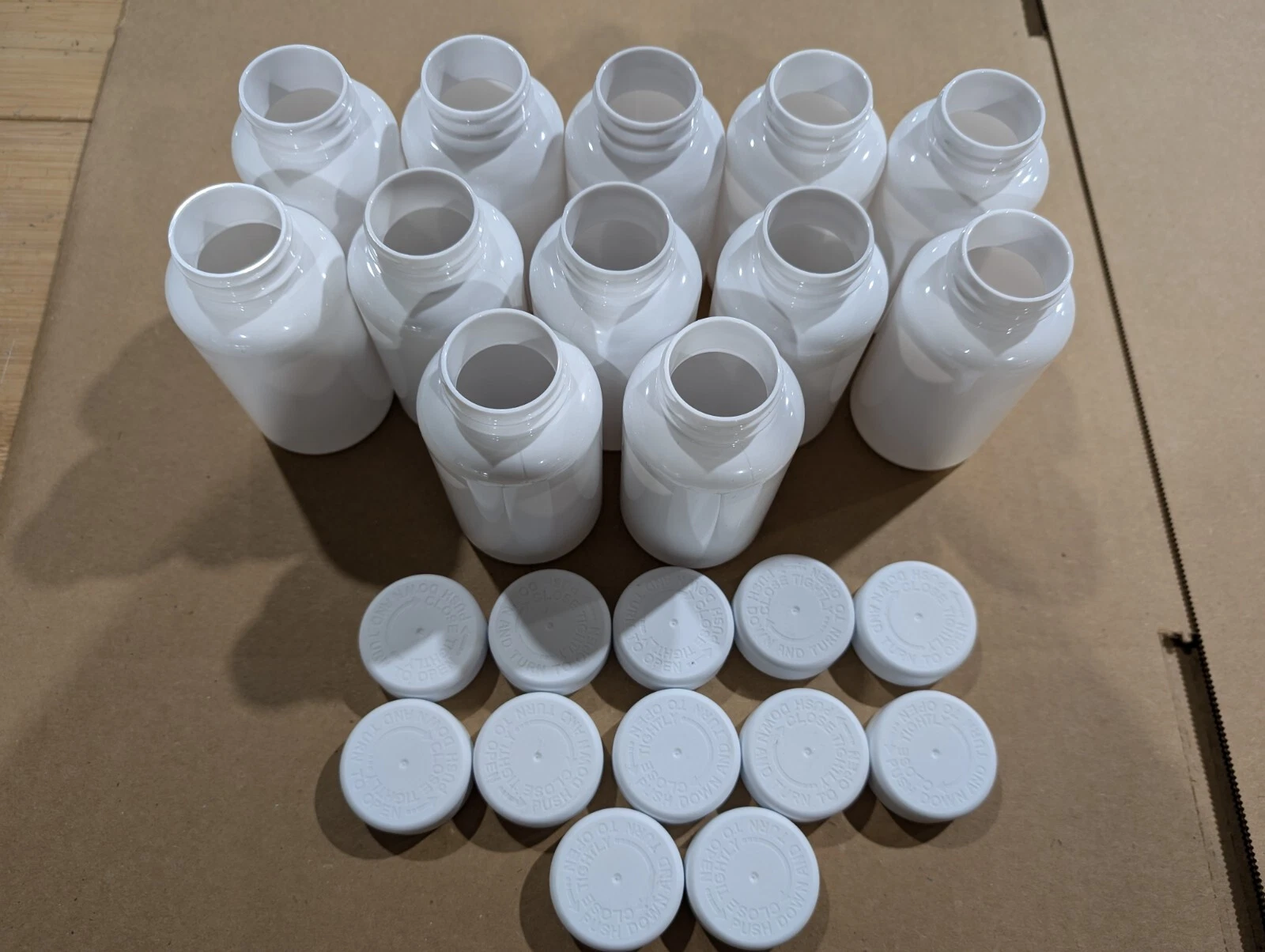 *Set of 12* Plastic Bottles With Caps 200cc White PET Plastic pill packer bottle