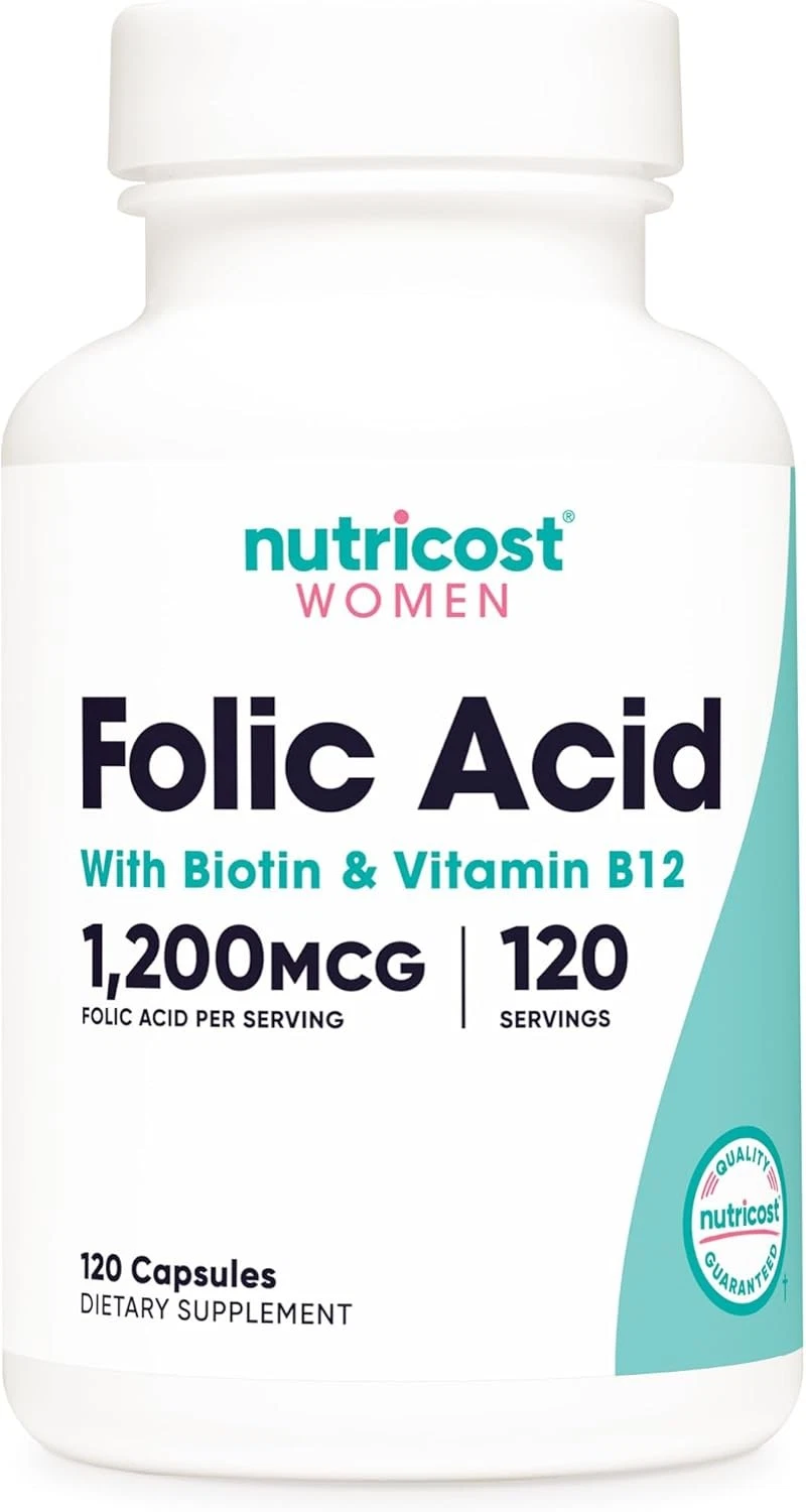 Nutricost Folic Acid for Women (Vitamin B9) 1200 mcg, 120 Capsules, with B12...