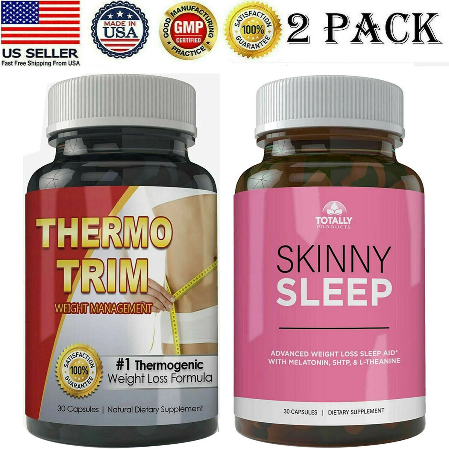 Thermogenic Fat Burner Pills Skinny Sleep Aid Slimming Weight Loss Caps 2 Pack