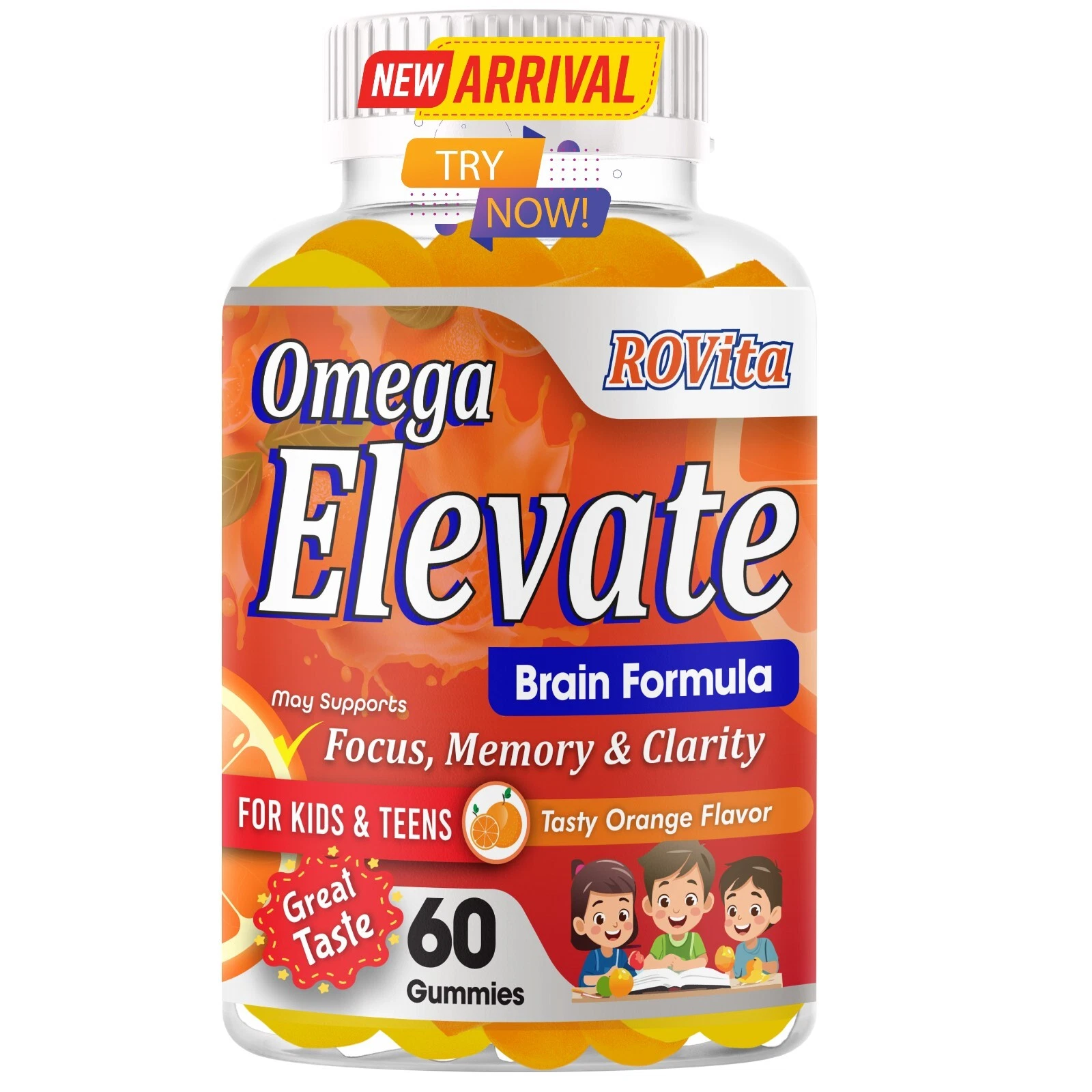 Brain Support Gummies for Kids & Teens | DHA Omega 3 Focus Supplement Chewable