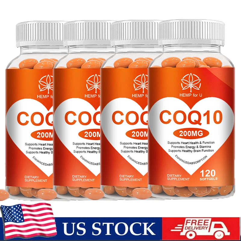 1-4 Bottles COQ10 Capsules 120pcs ,Coenzyme Q-10 200mg, Support Heart Health