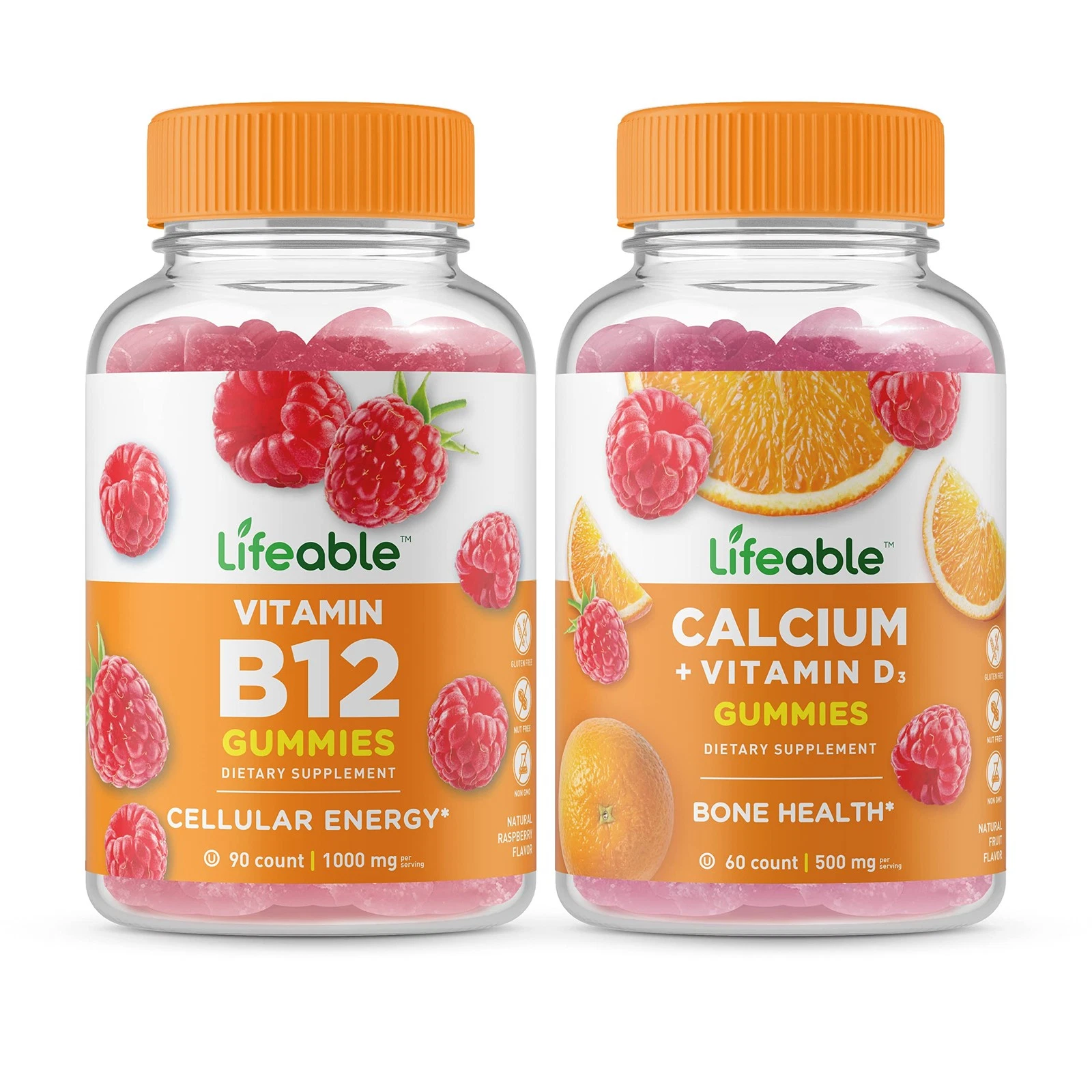 Lifeable Vitamin B12 + Calcium with Vitamin D, Gummies Bundle - Great Tasting,