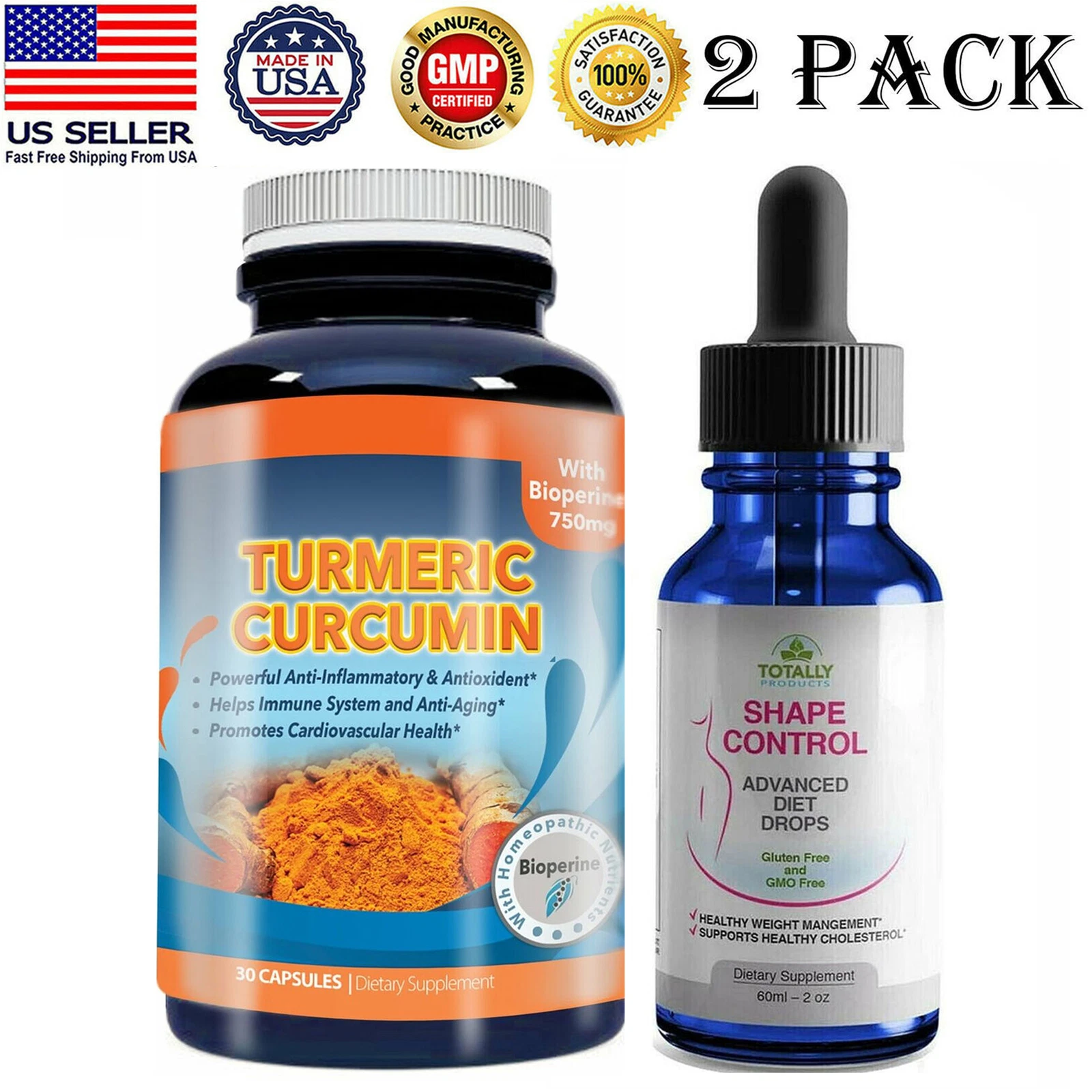 Turmeric Curcumin Immune Health Capsules Shape Control Weight Loss Diet Drops