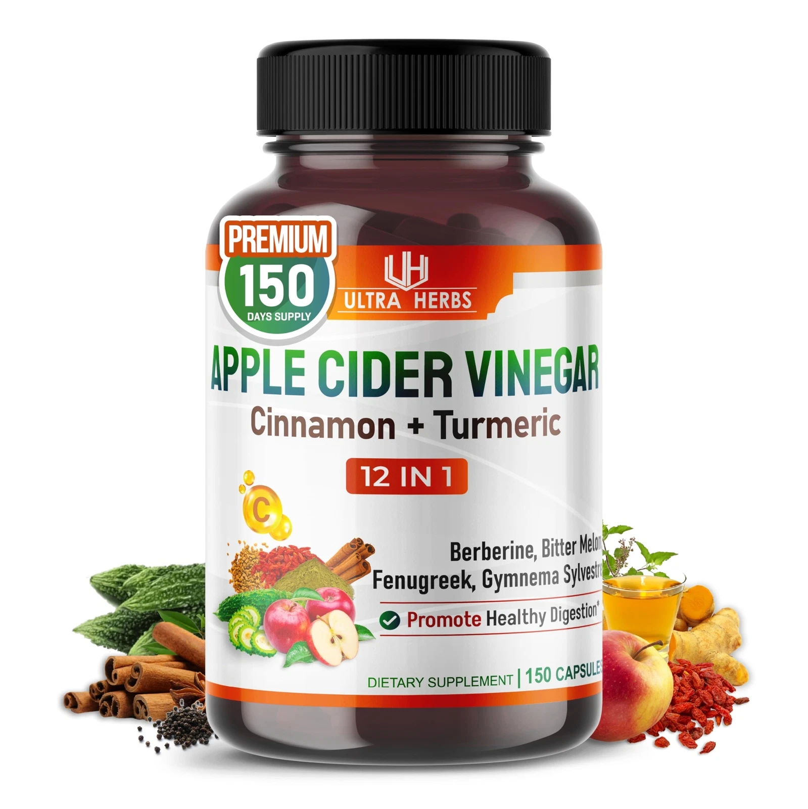 Organic Apple Cider Vinegar Capsules Enhanced with Cinnamon Turmeric - Ultra ...