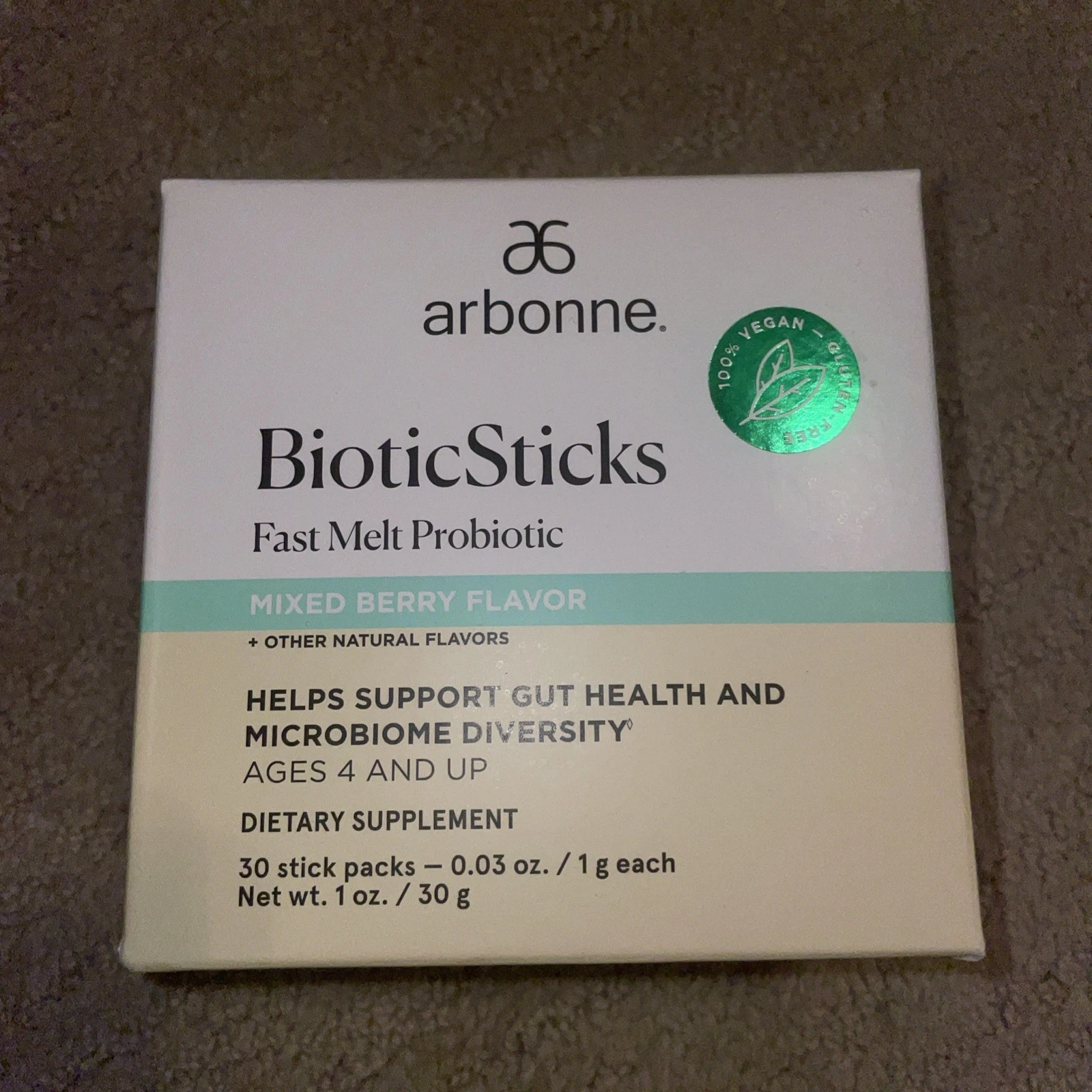 Arbonne BioticSticks Fast Melt Probiotic Mixed Berry 30 Sticks Pack Exp 04/2026